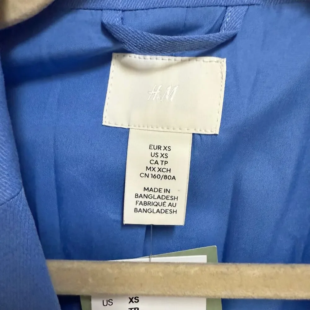H&M‎ Womens Single Breasted Twill Blazer Jacket Sky Blue Size XS NEW